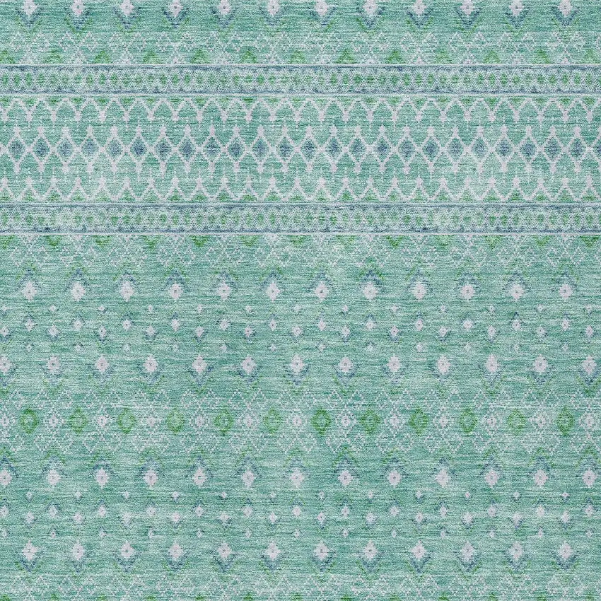 Aqua Teal Blue And Ivory Tribal Washable Indoor Outdoor Area Rug Photo 3