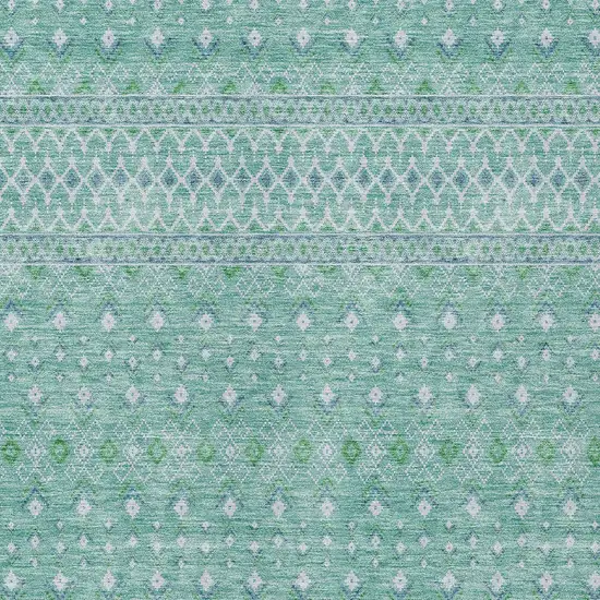 Aqua Teal Blue And Ivory Tribal Washable Indoor Outdoor Area Rug Photo 3