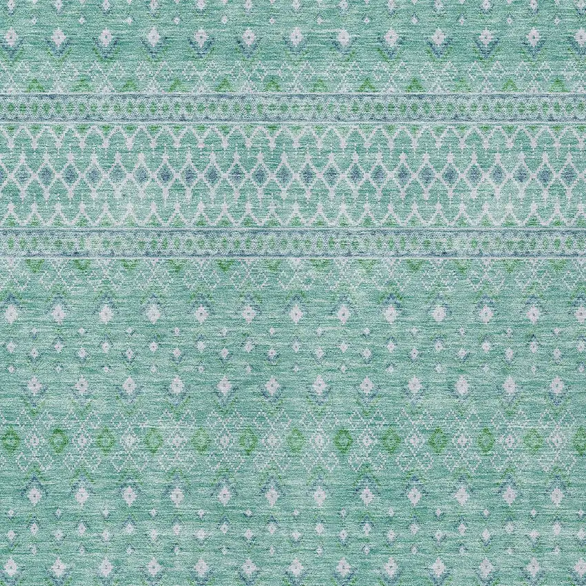 Aqua Teal Blue And Ivory Tribal Washable Indoor Outdoor Area Rug Photo 3