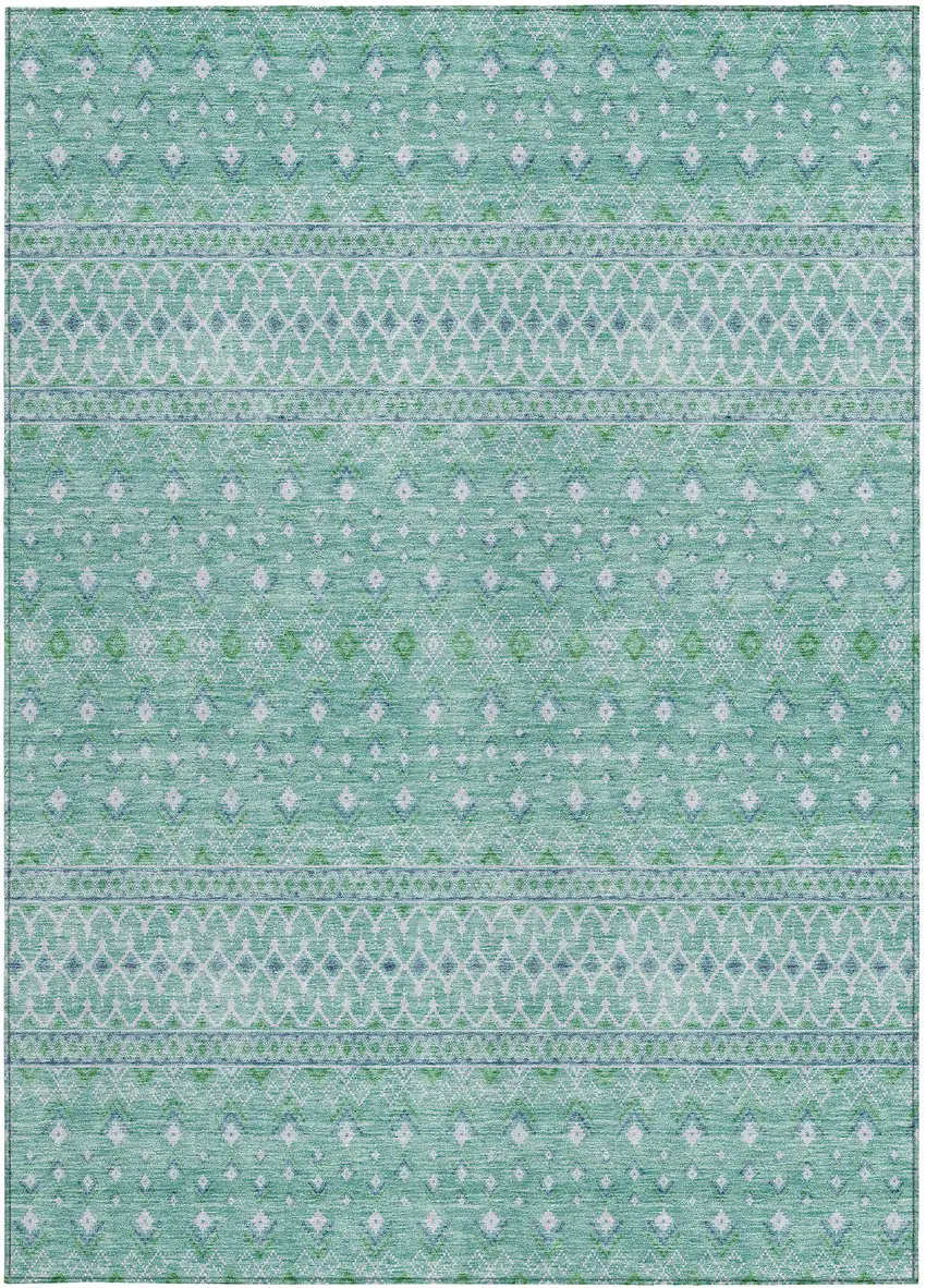 Aqua Teal Blue And Ivory Tribal Washable Indoor Outdoor Area Rug Photo 4