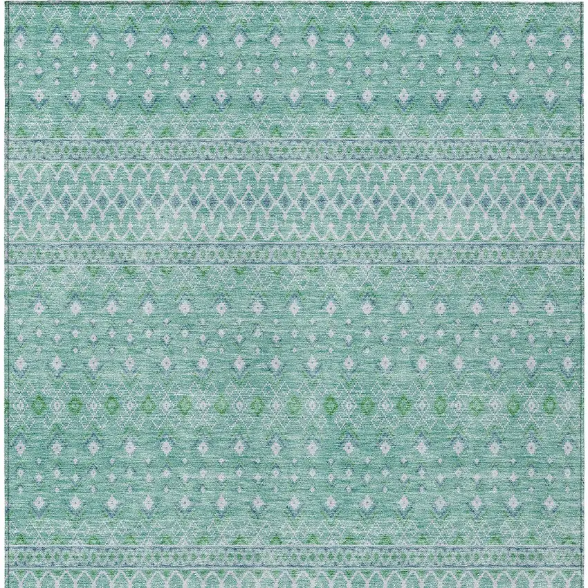 Aqua Teal Blue And Ivory Tribal Washable Indoor Outdoor Area Rug Photo 4