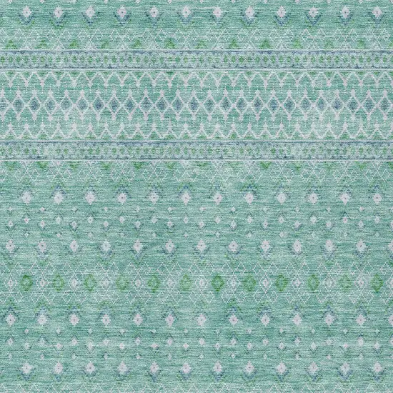 Aqua Teal Blue And Ivory Tribal Washable Indoor Outdoor Area Rug Photo 3