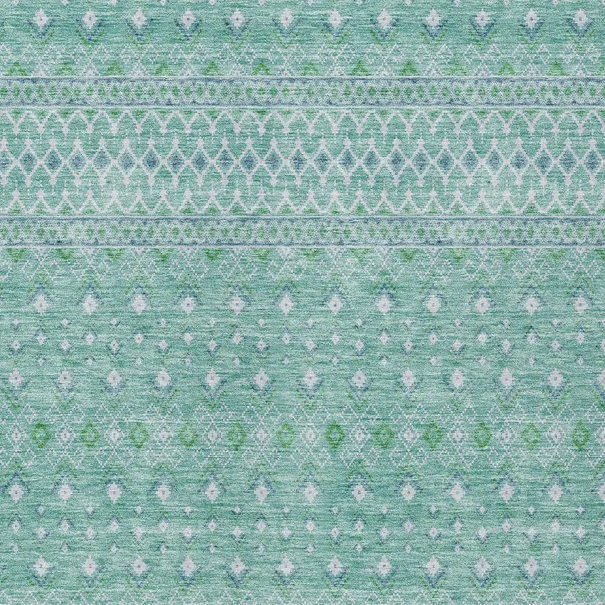 Aqua Teal Blue And Ivory Tribal Washable Indoor Outdoor Area Rug Photo 3