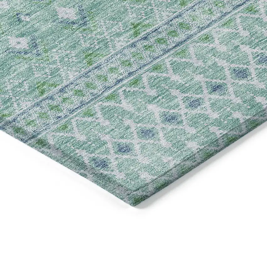 Aqua Teal Blue And Ivory Tribal Washable Indoor Outdoor Area Rug Photo 2