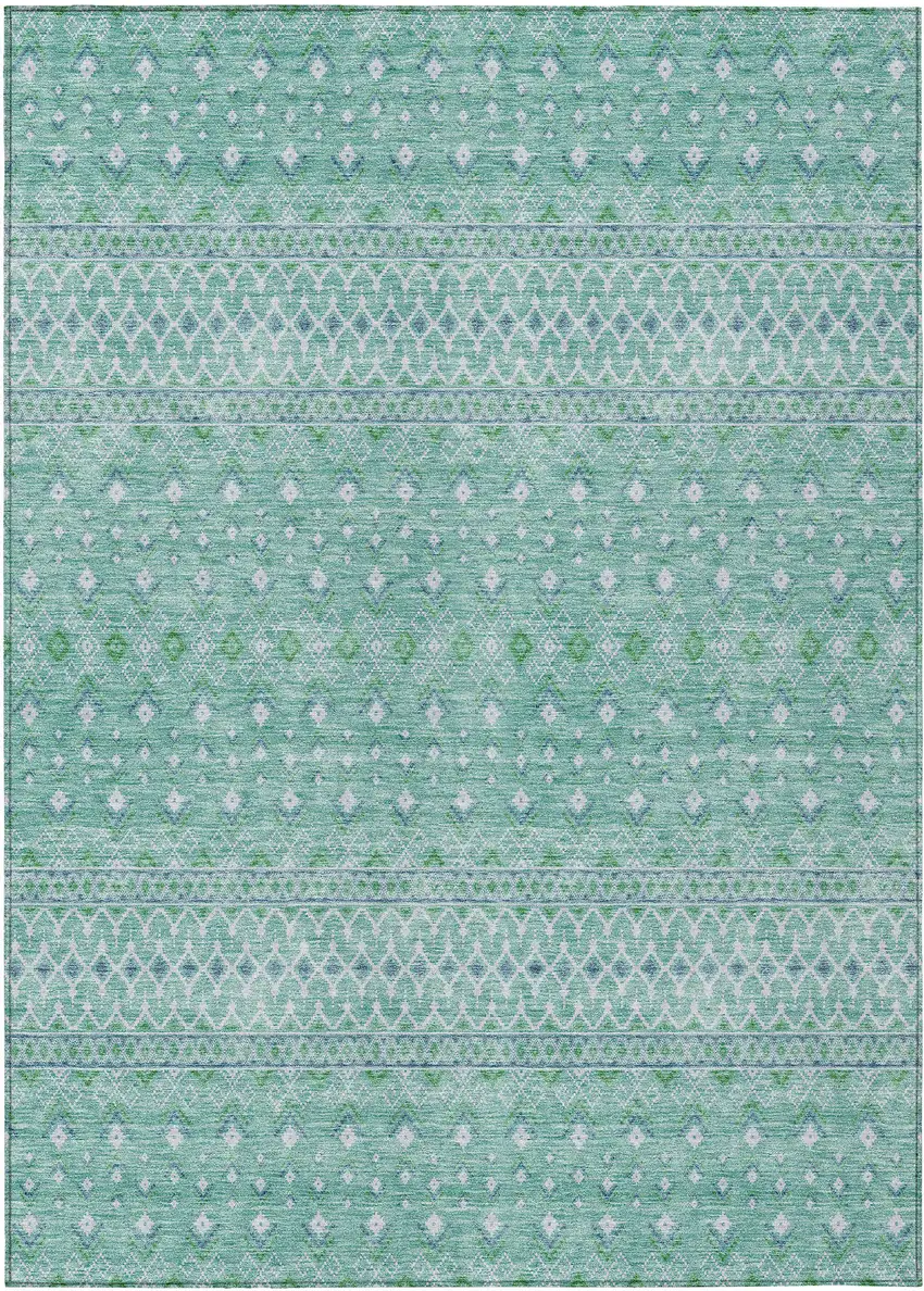 Aqua Teal Blue And Ivory Tribal Washable Indoor Outdoor Area Rug Photo 1