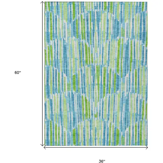 Aqua Teal Blue And Lime Green Abstract Washable Indoor Outdoor Area Rug Photo 3
