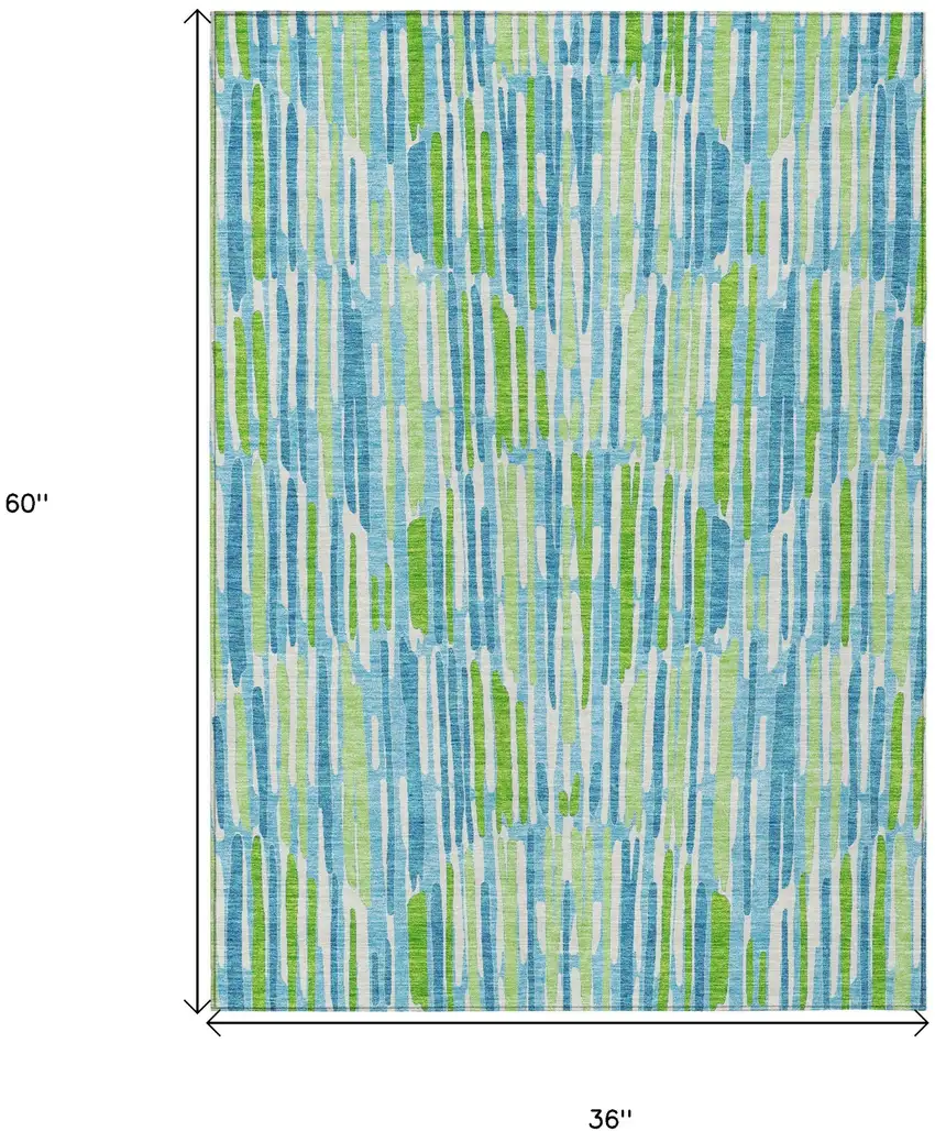 Aqua Teal Blue And Lime Green Abstract Washable Indoor Outdoor Area Rug Photo 3
