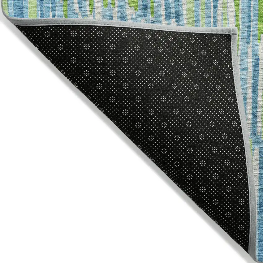 Aqua Teal Blue And Lime Green Abstract Washable Indoor Outdoor Area Rug Photo 2