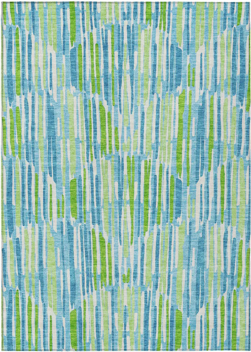 Aqua Teal Blue And Lime Green Abstract Washable Indoor Outdoor Area Rug Photo 1