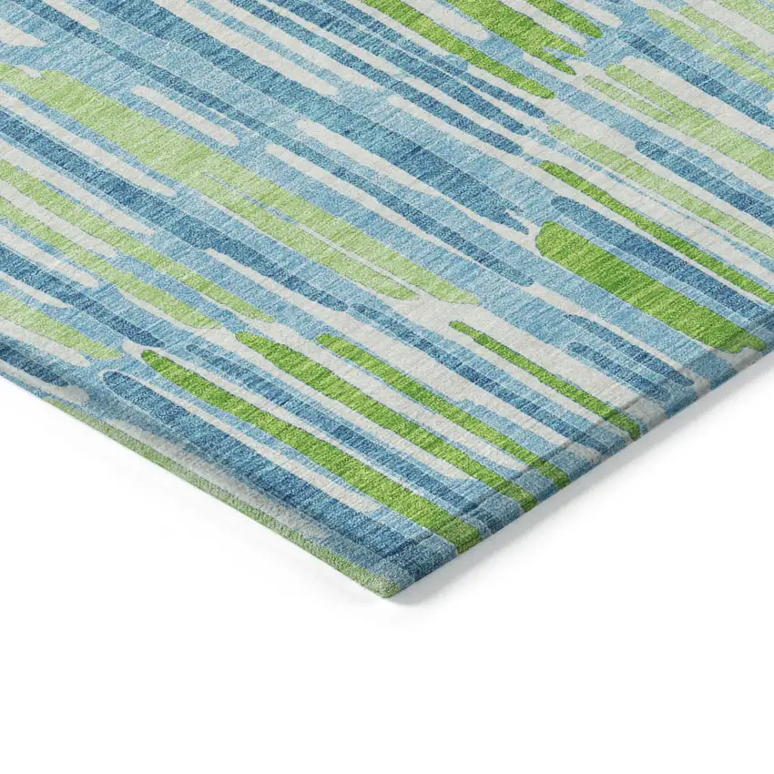 Aqua Teal Blue And Lime Green Abstract Washable Indoor Outdoor Area Rug Photo 3