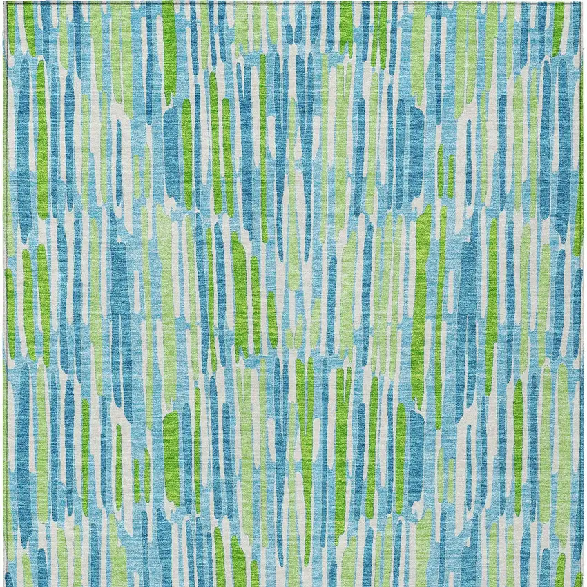 Aqua Teal Blue And Lime Green Abstract Washable Indoor Outdoor Area Rug Photo 6