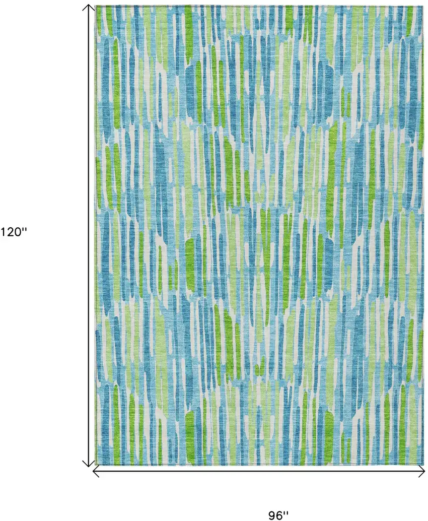 Aqua Teal Blue And Lime Green Abstract Washable Indoor Outdoor Area Rug Photo 3