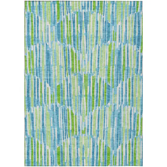 Aqua Teal Blue And Lime Green Abstract Washable Indoor Outdoor Area Rug Photo 2