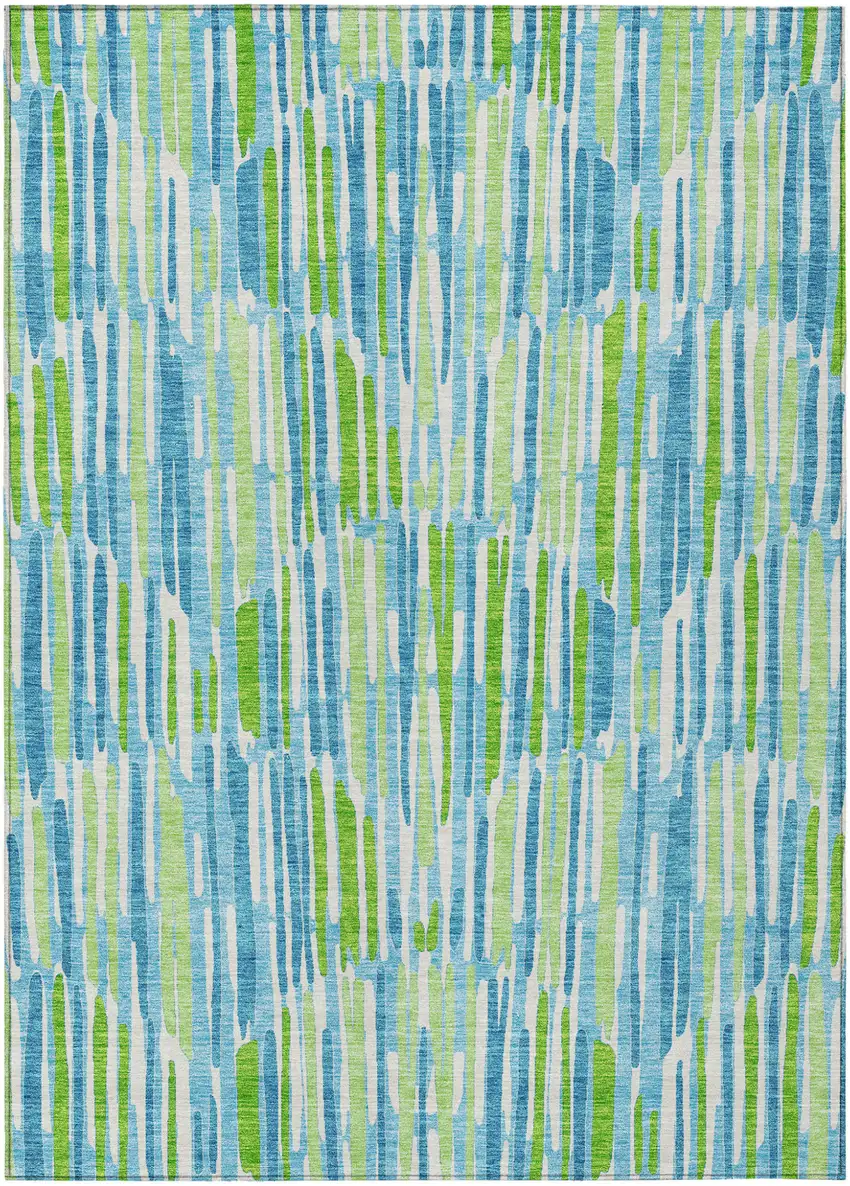 Aqua Teal Blue And Lime Green Abstract Washable Indoor Outdoor Area Rug Photo 2