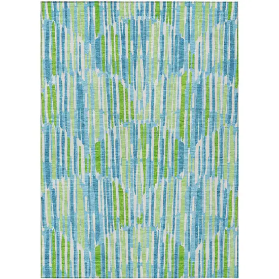 Aqua Teal Blue And Lime Green Abstract Washable Indoor Outdoor Area Rug Photo 2