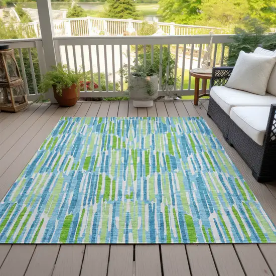 Aqua Teal Blue And Lime Green Abstract Washable Indoor Outdoor Area Rug Photo 8