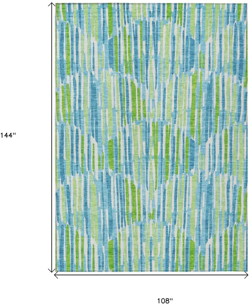 Aqua Teal Blue And Lime Green Abstract Washable Indoor Outdoor Area Rug Photo 3
