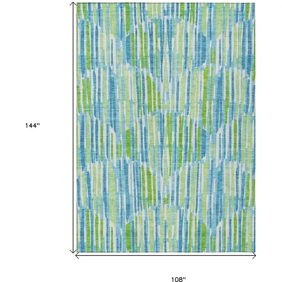 Aqua Teal Blue And Lime Green Abstract Washable Indoor Outdoor Area Rug Photo 3