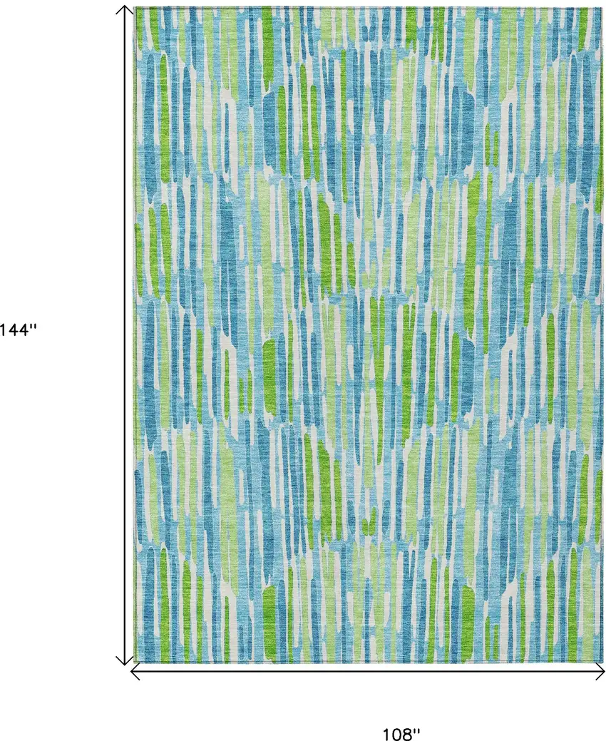 Aqua Teal Blue And Lime Green Abstract Washable Indoor Outdoor Area Rug Photo 3