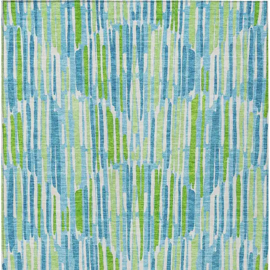 Aqua Teal Blue And Lime Green Abstract Washable Indoor Outdoor Area Rug Photo 7
