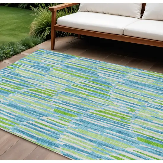 Aqua Teal Blue And Lime Green Abstract Washable Indoor Outdoor Area Rug Photo 1