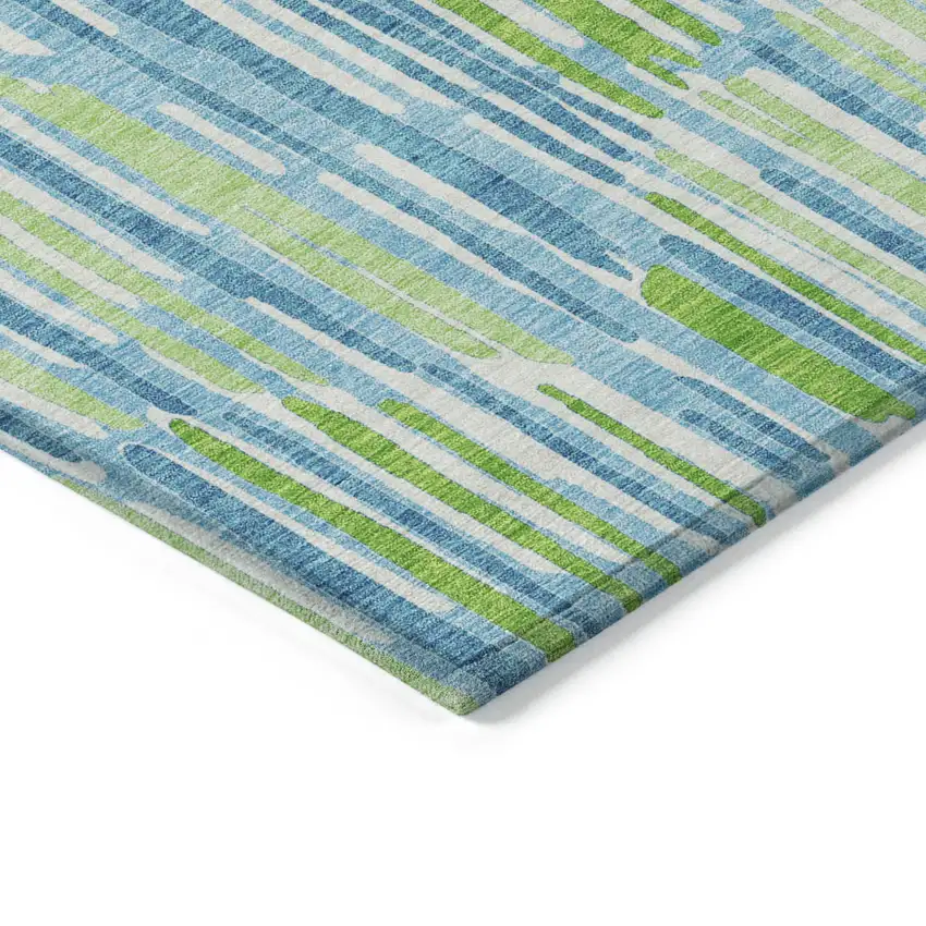 Aqua Teal Blue And Lime Green Abstract Washable Indoor Outdoor Area Rug Photo 4