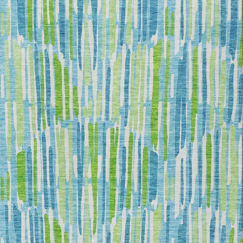 Aqua Teal Blue And Lime Green Abstract Washable Indoor Outdoor Area Rug Photo 6