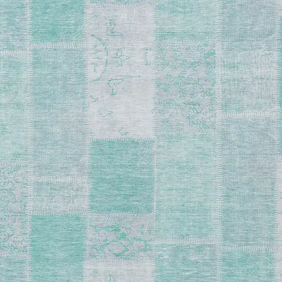 Aqua Teal Blue And Silver Patchwork Washable Indoor Outdoor Area Rug Photo 5