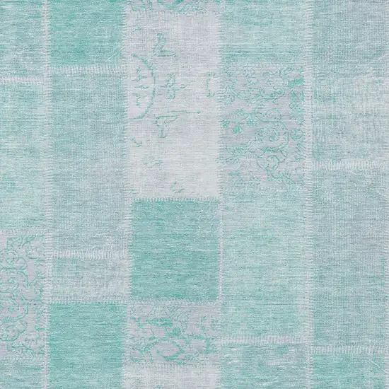 Aqua Teal Blue And Silver Patchwork Washable Indoor Outdoor Area Rug Photo 5