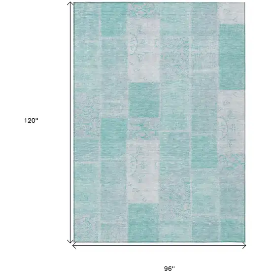 Aqua Teal Blue And Silver Patchwork Washable Indoor Outdoor Area Rug Photo 3