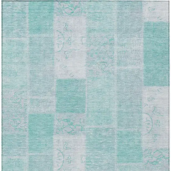Aqua Teal Blue And Silver Patchwork Washable Indoor Outdoor Area Rug Photo 4