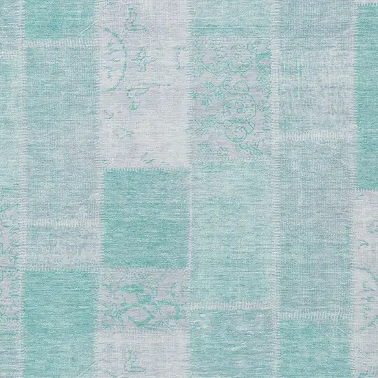 Aqua Teal Blue And Silver Patchwork Washable Indoor Outdoor Area Rug Photo 4