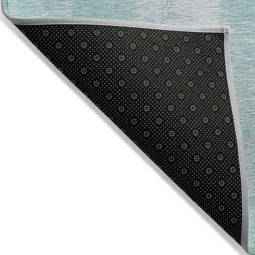 Aqua Teal Blue And Silver Patchwork Washable Indoor Outdoor Area Rug Photo 2