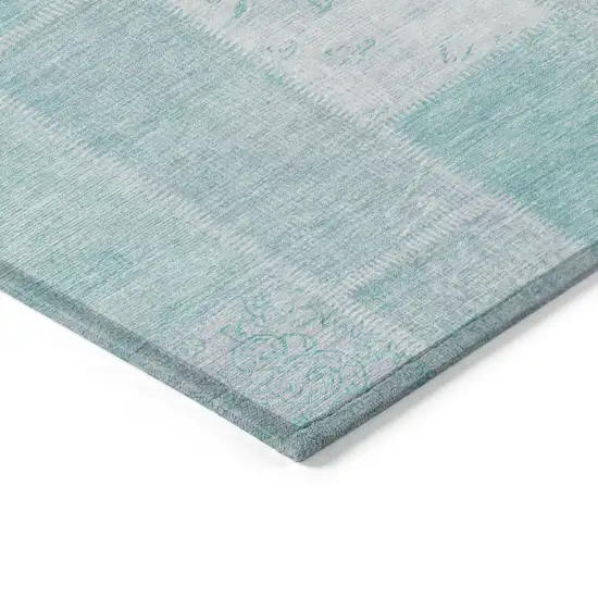 Aqua Teal Blue And Silver Patchwork Washable Indoor Outdoor Area Rug Photo 3