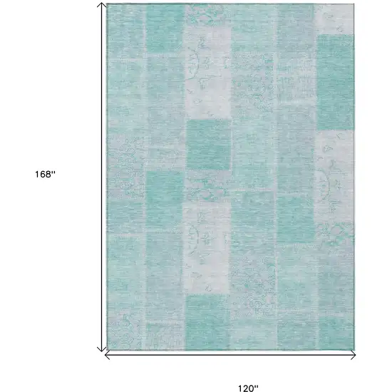 Aqua Teal Blue And Silver Patchwork Washable Indoor Outdoor Area Rug Photo 3