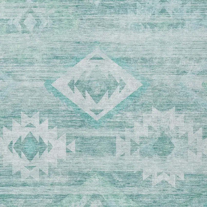 Aqua Turquoise And Ivory Southwestern Washable Indoor Outdoor Area Rug Photo 6