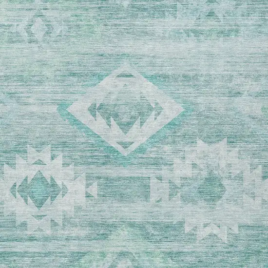 Aqua Turquoise And Ivory Southwestern Washable Indoor Outdoor Area Rug Photo 6