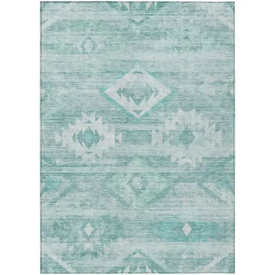Aqua Turquoise And Ivory Southwestern Washable Indoor Outdoor Area Rug Photo 2