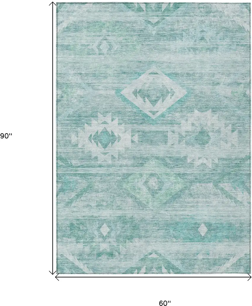 Aqua Turquoise And Ivory Southwestern Washable Indoor Outdoor Area Rug Photo 3