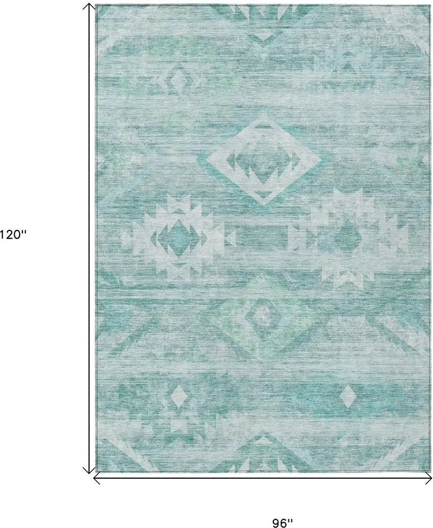 Aqua Turquoise And Ivory Southwestern Washable Indoor Outdoor Area Rug Photo 3