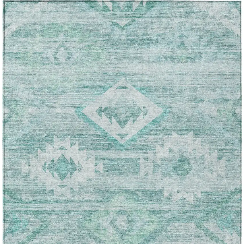 Aqua Turquoise And Ivory Southwestern Washable Indoor Outdoor Area Rug Photo 6