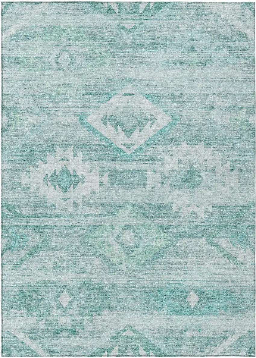 Aqua Turquoise And Ivory Southwestern Washable Indoor Outdoor Area Rug Photo 2