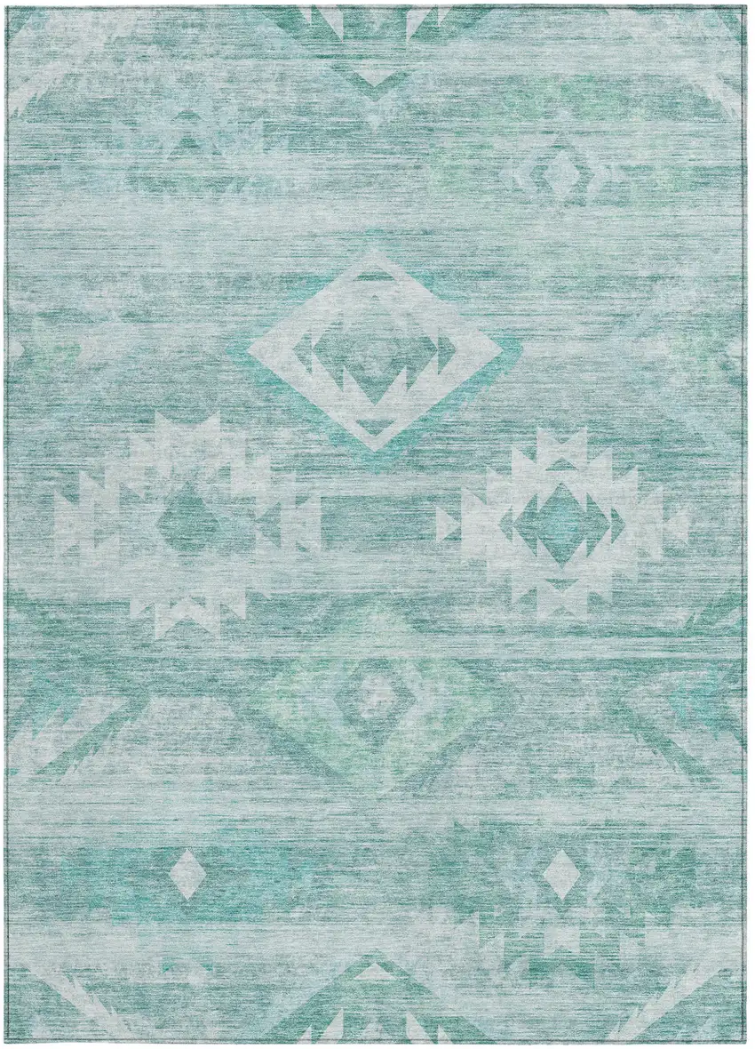 Aqua Turquoise And Ivory Southwestern Washable Indoor Outdoor Area Rug Photo 7