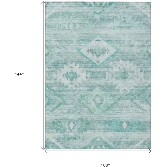 Aqua Turquoise And Ivory Southwestern Washable Indoor Outdoor Area Rug Photo 3