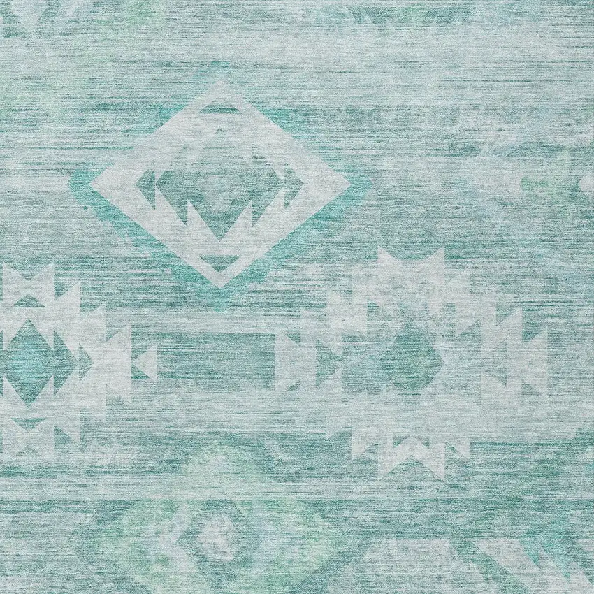 Aqua Turquoise And Ivory Southwestern Washable Indoor Outdoor Area Rug Photo 6