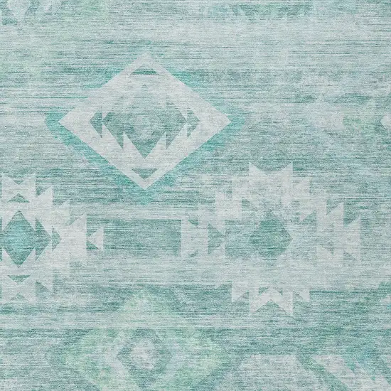 Aqua Turquoise And Ivory Southwestern Washable Indoor Outdoor Area Rug Photo 6