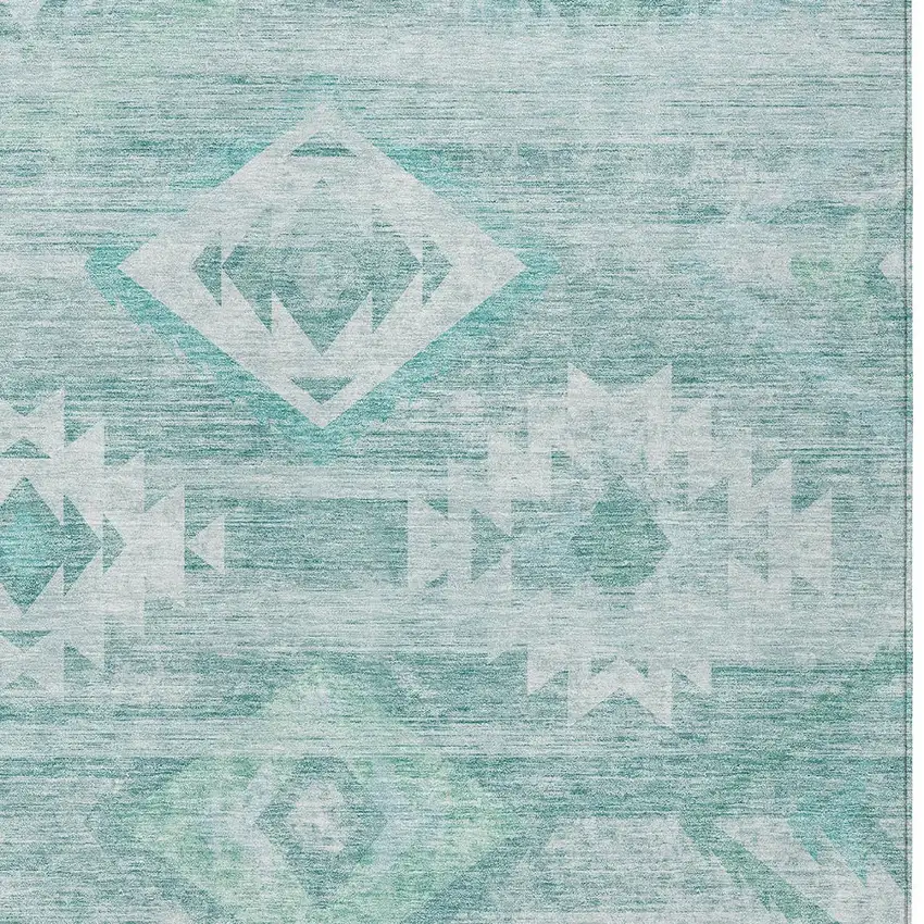 Aqua Turquoise And Ivory Southwestern Washable Indoor Outdoor Area Rug Photo 6