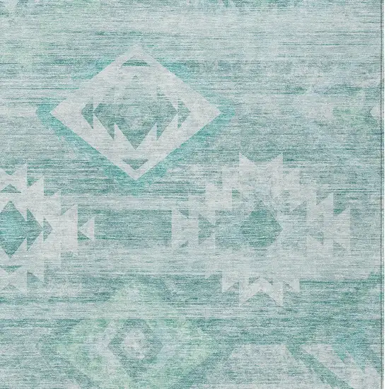 Aqua Turquoise And Ivory Southwestern Washable Indoor Outdoor Area Rug Photo 6
