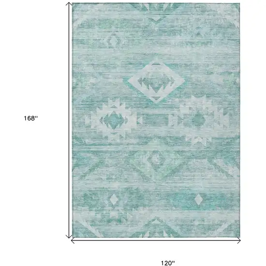 Aqua Turquoise And Ivory Southwestern Washable Indoor Outdoor Area Rug Photo 3