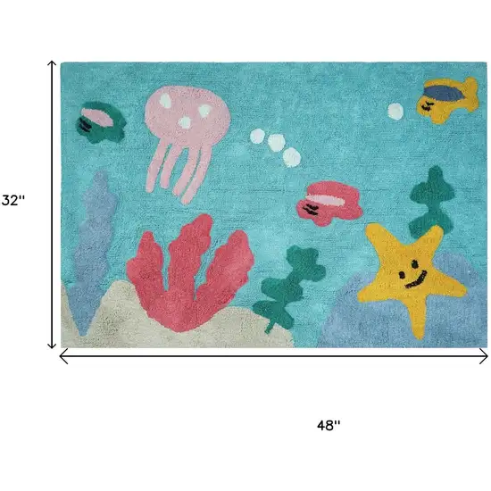 Aqua Yellow And Coral Starfish Youthful Washable Area Rug Photo 7